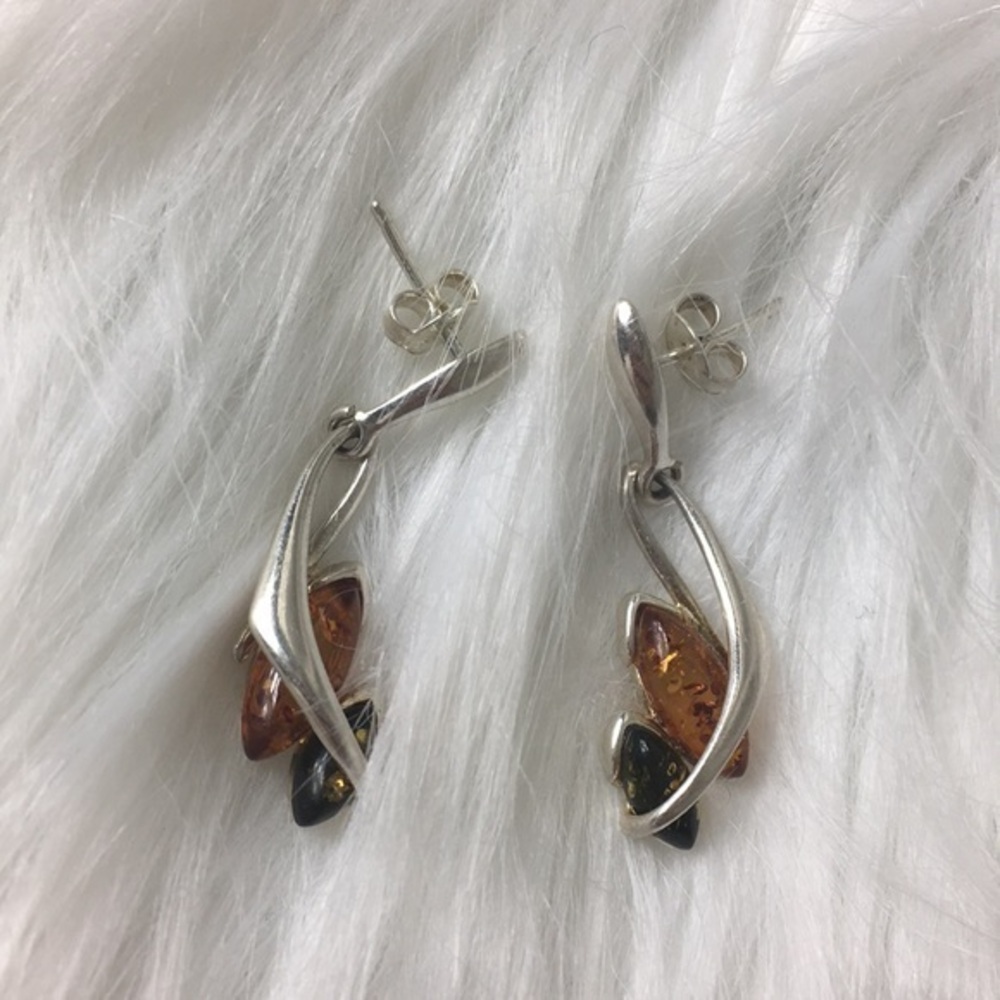 Sterling silver, amber/ jasper tone earrings. NWOT